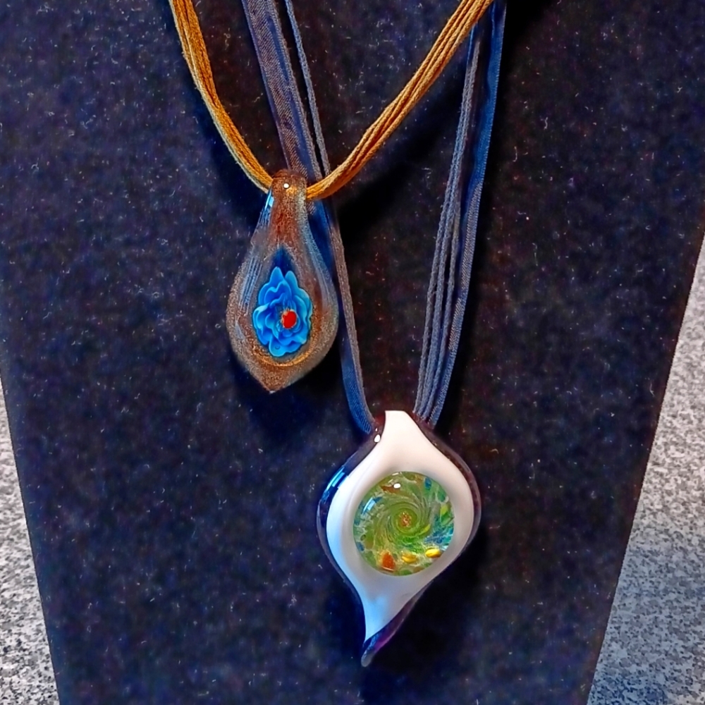 1990s glass pendants with multi strand neck cords